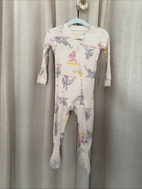 Burt's Bees Baby Pink Elephant Print Footed One-Piece Organic Cotton 12M